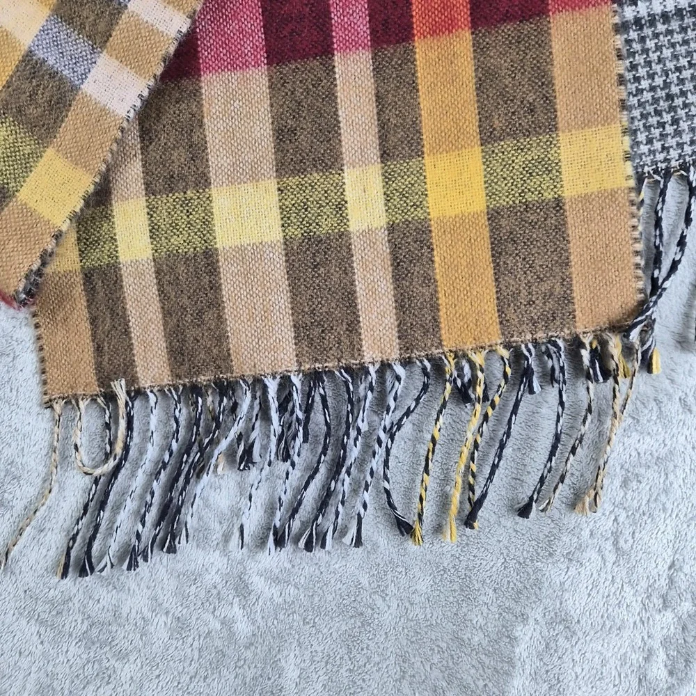 Cejon Scarf‎ Brown Yellow Red Tartan Plaid Acrylic Fringed Warm Made in Italy
